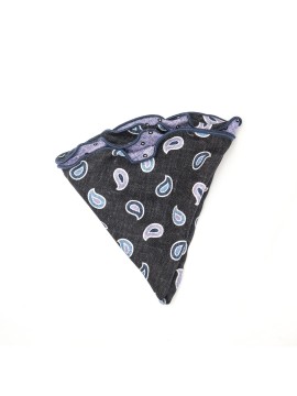 Black/Purple Paisley/Shadowed Dots Print Silk Shappe Diamante Reversible Pocket Circle