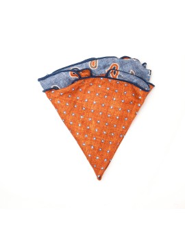 Denim/Rust Paisley/Shadowed Dots Print Silk Shappe Diamante Reversible Pocket Circle