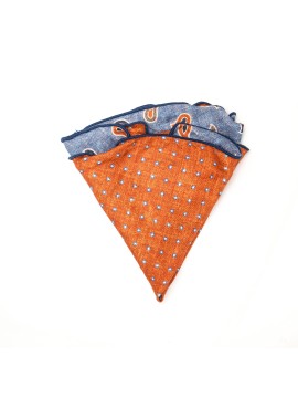 Denim/Rust Paisley/Shadowed Dots Print Silk Shappe Diamante Reversible Pocket Circle