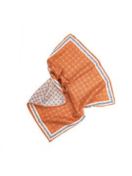 Rust/Blue Neat/Arabesque Design Print Reversible Pocket Square