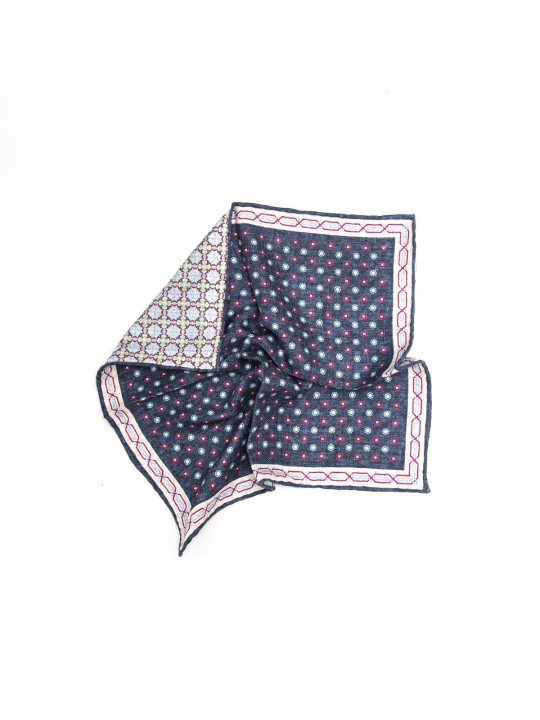 Navy/Magenta Neat/Arabesque Design Print Reversible Pocket Square