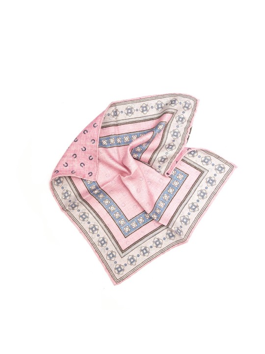 Pink/Blue Frame Design/Horseshoe Print Reversible Pocket Square