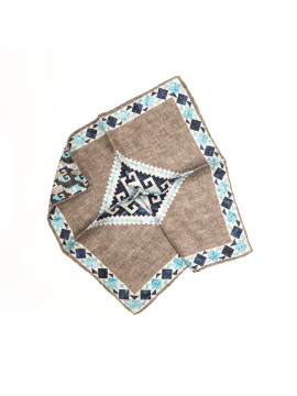 Taupe/Sky Blue Bird's Eye Print Reversible Pocket Square