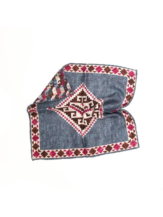 Denim/Magenta Blue Bird's Eye Print Reversible Pocket Square