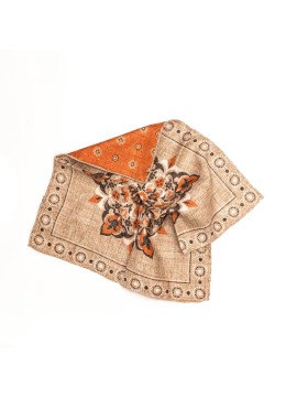 Tan/Rust Center Design/Neat Print Reversible Pocket Square