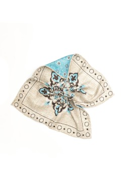 Beige/Sky Blue Center Design/Neat Print Reversible Pocket Square