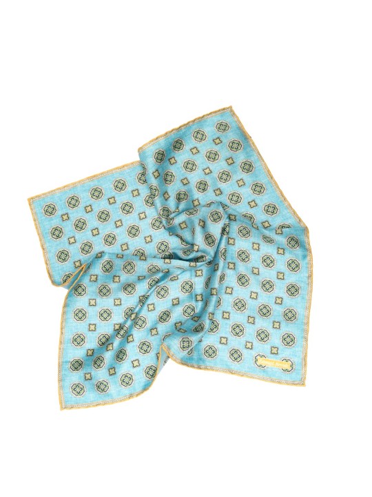 Aqua Medallion Neat Print Pocket Square