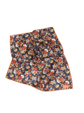 Navy/Orange Floral Print Pocket Square