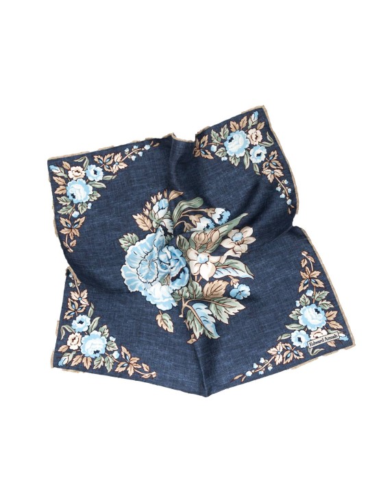 Denim Floral Print Pocket Square