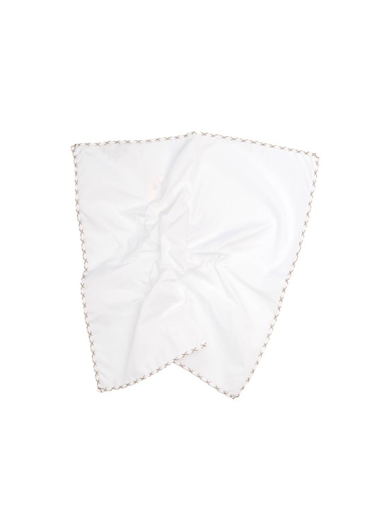 White With Brown Hem Pocket Square