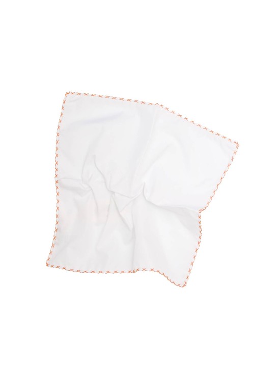 White With Orange Hem Pocket Square