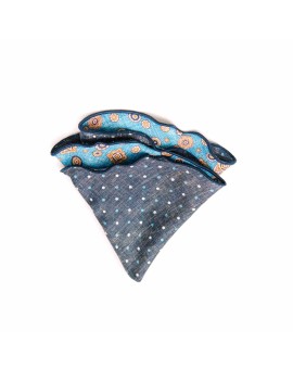 Sky Foulard/Dots Print Silk Shappe Diamante Reversible Pocket Circle