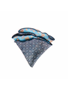 Sky Foulard/Dots Print Silk Shappe Diamante Reversible Pocket Circle