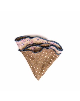 Tan Foulard/Dots Print Silk Shappe Diamante Reversible Pocket Circle