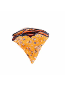 Orange  Foulard/Dots Print Silk Shappe Diamante Reversible Pocket Circle