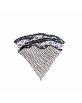 White Smoke Geo Neat/Houndstooth Print Silk Shappe Diamante Reversible Pocket Circle