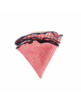 Crimson Geo Neat/Houndstooth Print Silk Shappe Diamante Reversible Pocket Circle