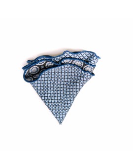 Black/Powder Blue Medallion/Check Print Silk Shappe Diamante Reversible Pocket Circle