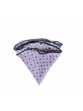 Lavender/Navy Persian/Neat Print Silk Shappe Diamante Reversible Pocket Circle