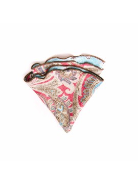 Rose/Vivid Sky Blue Paisley/Floral Neat Print Silk Shappe Diamante Reversible Pocket Circle