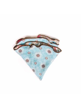 Rose/Vivid Sky Blue Paisley/Floral Neat Print Silk Shappe Diamante Reversible Pocket Circle