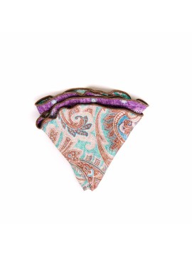 Brown/Purple Paisley/Floral Neat Print Silk Shappe Diamante Reversible Pocket Circle