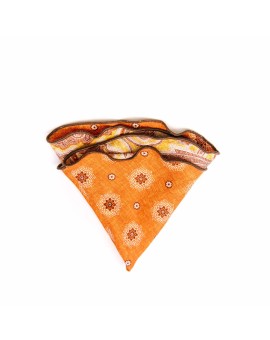 Yellow/Rust Paisley/Floral Neat Print Silk Shappe Diamante Reversible Pocket Circle