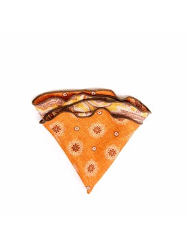 Yellow/Rust Paisley/Floral Neat Print Silk Shappe Diamante Reversible Pocket Circle