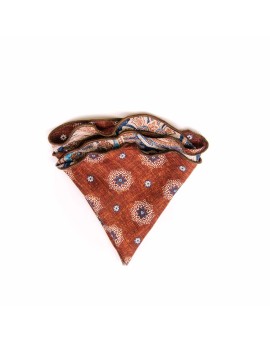 Brown/Blue Paisley/Floral Neat Print Silk Shappe Diamante Reversible Pocket Circle