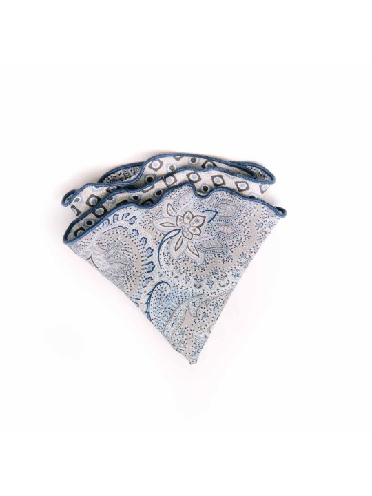 Grey Paisley/Neat Print Silk Shappe Diamante Reversible Pocket Circle