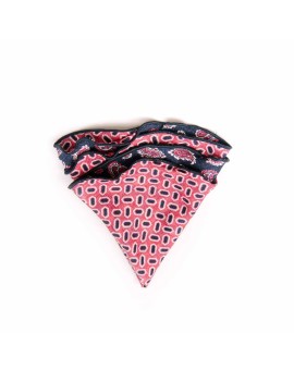 Navy/Hot Pink Paisley Pines/Geo Print Silk Shappe Diamante Reversible Pocket Circle