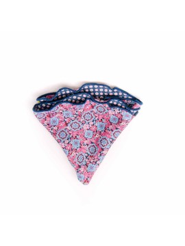 Rose/Navy Floral Medallions/Shadowed Dots Print Silk Shappe Diamante Reversible Pocket Circle