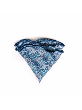 Blue Persian/Paisley Print Silk Shappe Diamante Reversible Pocket Circle