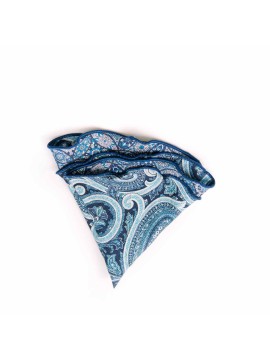 Blue Persian/Paisley Print Silk Shappe Diamante Reversible Pocket Circle