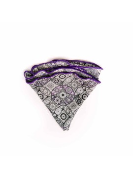 Grey Persian/Paisley Print Silk Shappe Diamante Reversible Pocket Circle