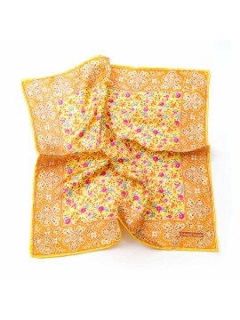 Yellow/Fuchsia/Orange Floral Print Pocket Square 