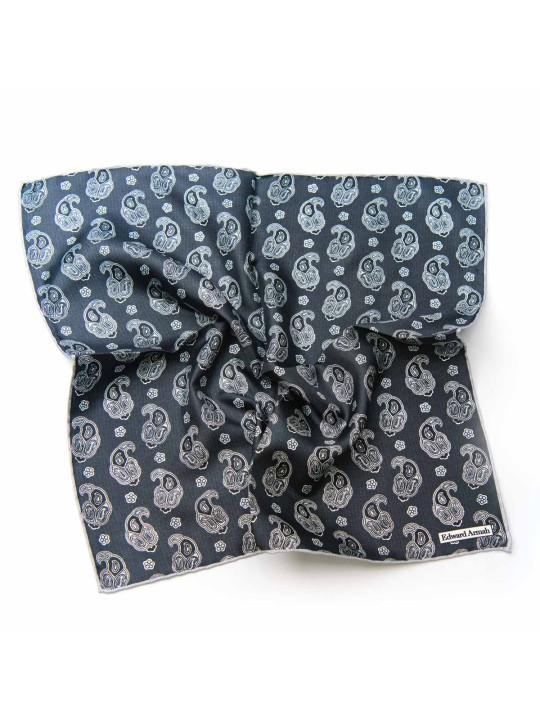 Black/White Fancy Print Pocket Square