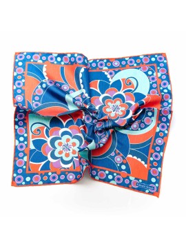 Red/Navy/Aqua Retro Print Pocket Square