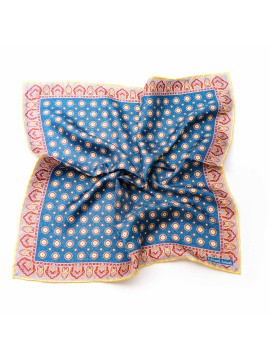 Denim/Gold Neat/Persian Border Print Pocket Square