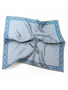 Grey/Blue Neat/Persian Border Print Pocket Square