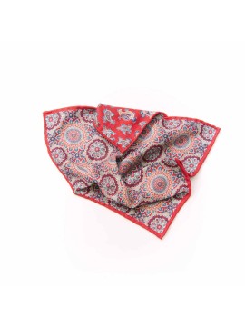 Red/Blue Medallions/Pine Paisley Print Reversible Pocket Square