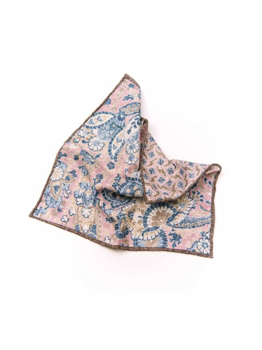 Pink/Denim Vine Pattern/Quatrefoil Neat Print Reversible Pocket Square