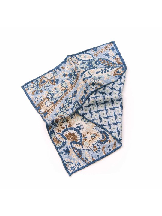 Denim/Blue Vine Pattern/Quatrefoil Neat Print Reversible Pocket Square