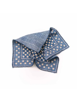 Denim/Rust Shadowed Dots/Plaid Print Reversible Pocket Square