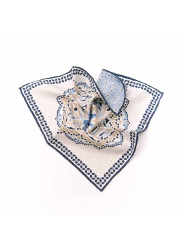 White Smoke/Navy/Lt. Blue Mono Medallion/Neat  Print Reversible Pocket Square