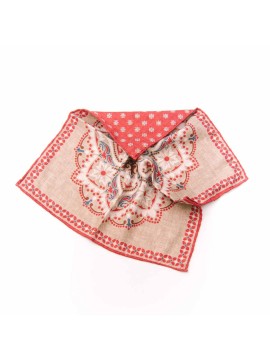 Tan/Red  Mono Medallion/Neat  Print Reversible Pocket Square