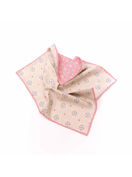 Beige/Pink Neat/Mini Quatrefoil Neat Print Reversible Pocket Square