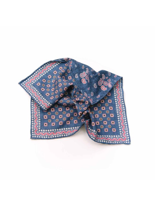 Denim /Rose Neat/Pine Paisley Print Reversible Pocket Square