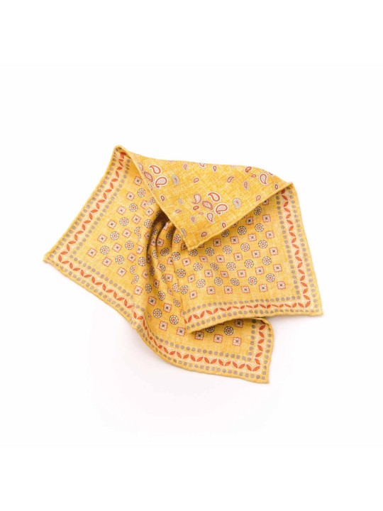 Marigold/Rust  Neat/Pine Paisley Print Reversible Pocket Square