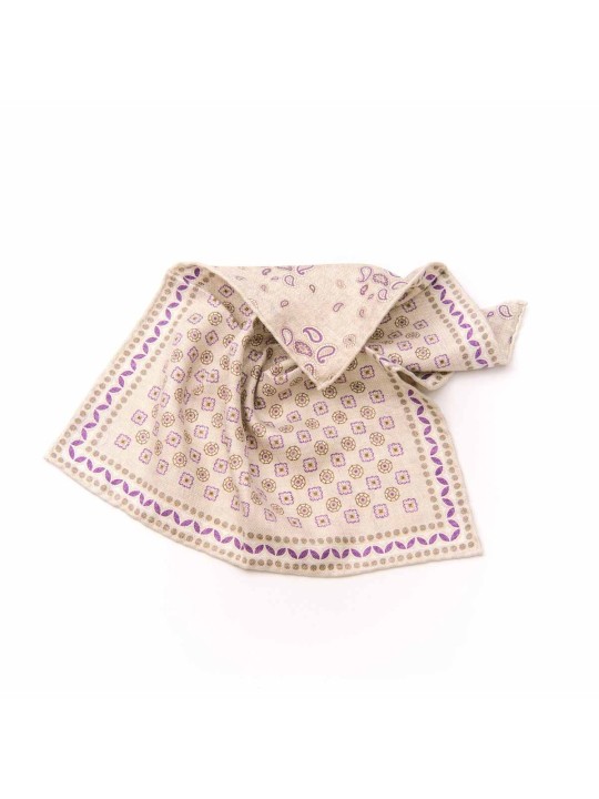 Beige/Purple Neat/Pine Paisley Print Reversible Pocket Square